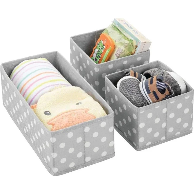 Aufbewahrungsbox Stoffkisten Organizer mDesign 3er Set hellgrau/weiß gepunktet – Bild 5