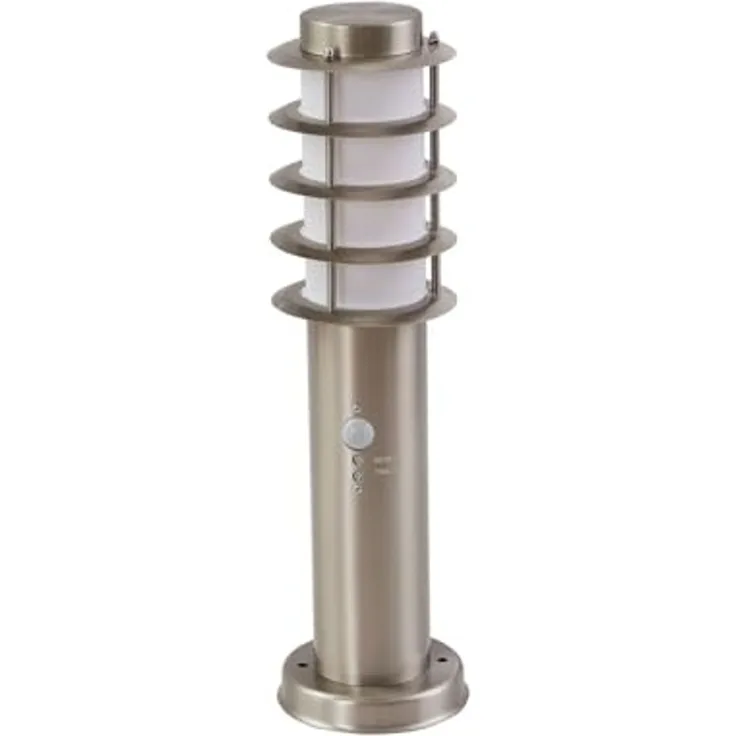 Lindby Außen-Stehlampe Hanja, Edelstahl Alu IP54mit Bewegungsmelder, 1 x 15 W LED