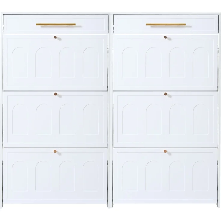 ZUBALIYA Schuhschrank (140 x 25 x 123,5 cm), 2 Schubladen, Verstellbare Einlegeböden, Stauraum für Flur und Eingangsbereich, Weiß – Bild 8
