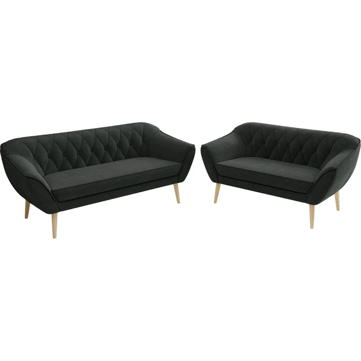 Skandinavisches Sofa Set PIRS 3-2, Komplettset, Wellenfederung, Buche Füße, Sitzgruppe, Polstermöbel Set - Dunkelgrau Stukture – Bild 8