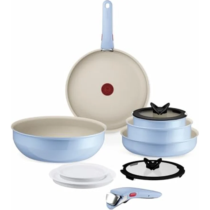 Tefal Ingenio Serenity Kochgeschirr-Set 11-teilig, Mineralia Antihaftversiegelung, platzsparend, stapelbar, für alle Herdarten, spülmaschinengeeignet, Calm Blue, L827SB04 – Bild 2
