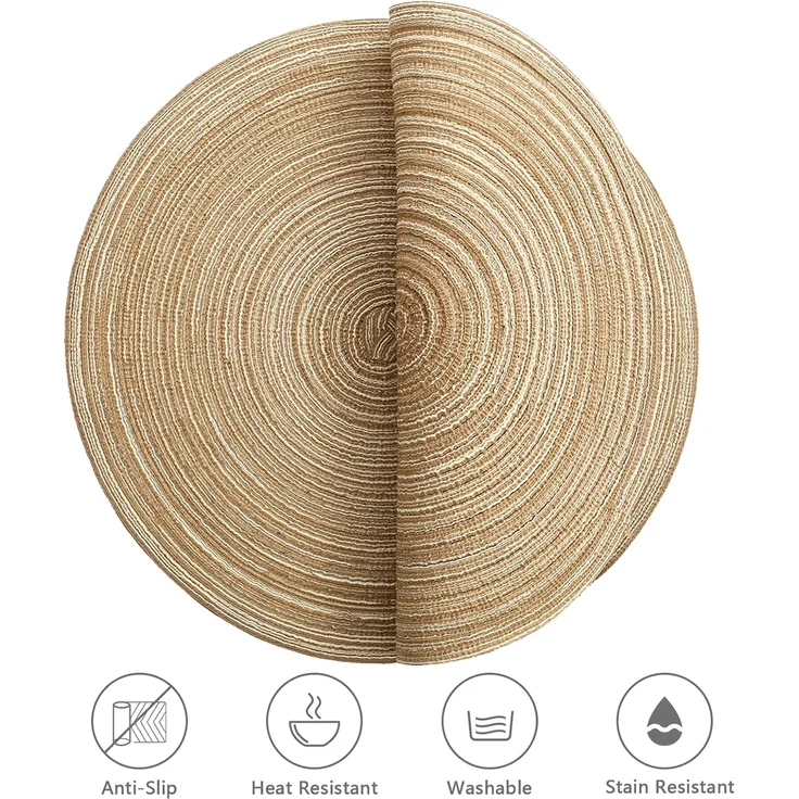 ABC Rundes PP-Gewebe-Tischset, 6-teilig, hitzebeständig, rutschfest, abwaschbar, 38 cm, kaffeebraun – Bild 5