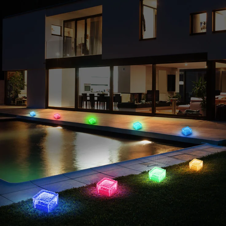 4er Set RGB LED Solarleuchte, Eiswürfel Design, H 5,4 cm – Bild 6