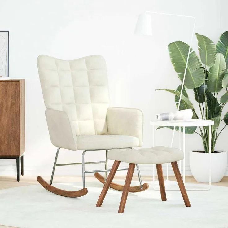 vidaXL Schaukelstuhl mit Hocker Creme Samt 4016852