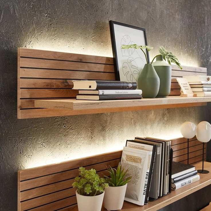Lomadox Wandregal CUST-36, inkl. LED-Beleuchtung Artisan Eiche Rillenoptik, Breite 120 cm – Bild 2