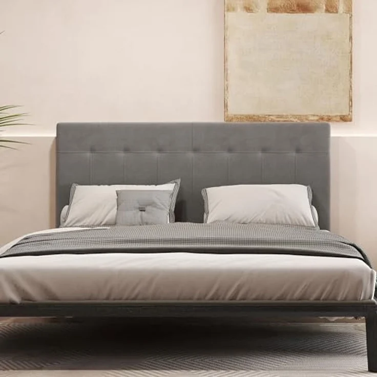 HOMCOM Kopfteil 3-Fach höhenverstellbar Bettkopfteil mit Metallbeinen gesteppt Polsterkopfteil mit Samtoptik für Schlafzimmer 140 x 10 x 106/116/126 cm Grau – Bild 6