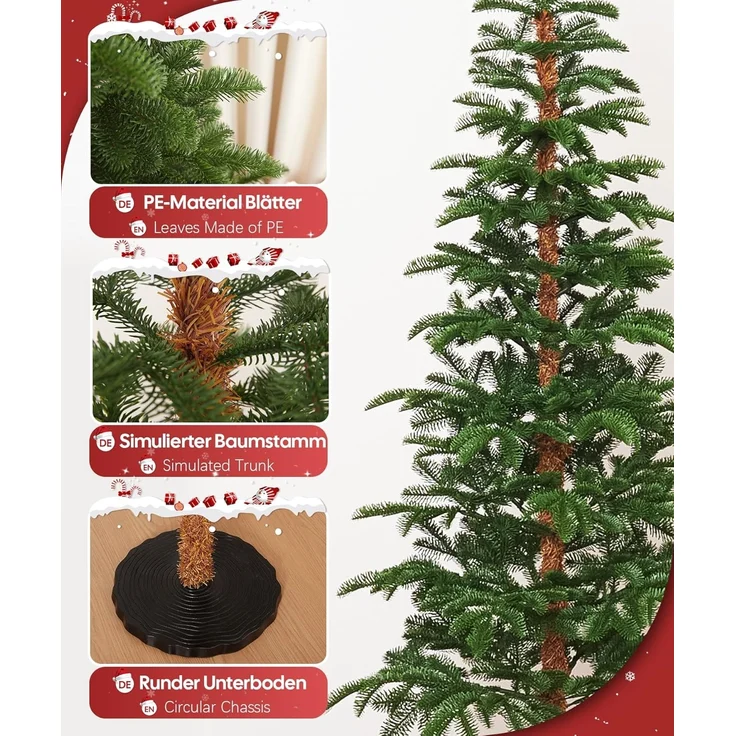 Yorbay Künstlicher Weihnachtsbaum 180cm Weihnachten Baum mit Scheibenbasis & Simulierter Baumstamm, Tanne, Naturgetreuer PE Schmaler Tannenbaum für Heim Geschäft Weihnachtsdeko – Bild 3