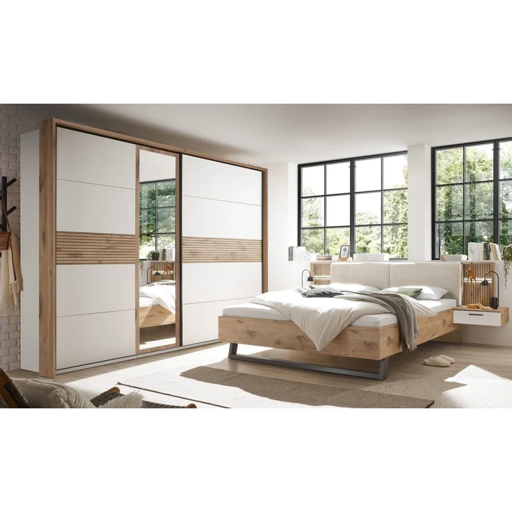 Schlafzimmer-Set >Daria< (3-teilig) Kleiderschrank, Passepartout, Bett, Viking Oak / weiss – Bild 1