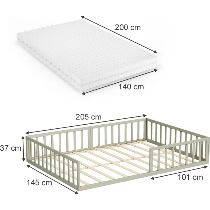 Bodenbett aus Metall Minno Greige 140x200 mit Matratze Vitalispa – Bild 2