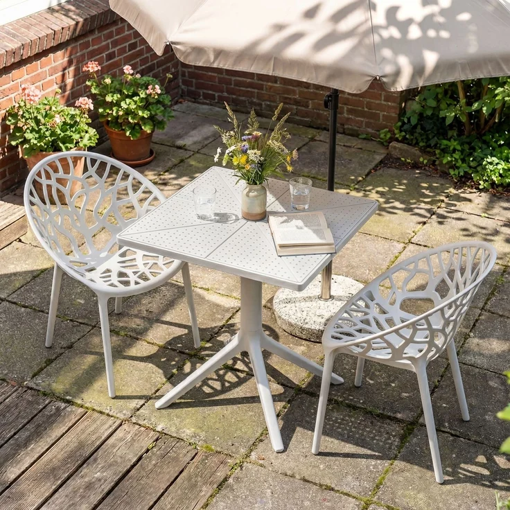 Gartenmöbel-Set SOFIA mit 2 Stühlen - 180x180x80cm, Kunststoff, Weiß | Balkonset Gartenset Tisch mit Stühlen Bistroset Outdoor – Bild 3