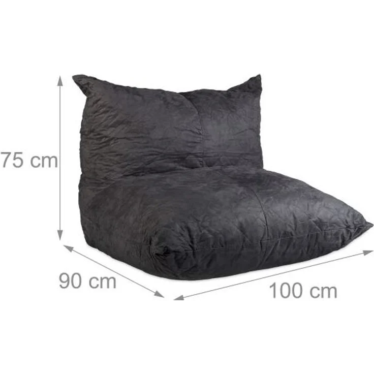 Sitzsack XXL, mit Lehne, Polyester mit Velourleder-Optik, Dunkelgrau, 75 x 100 x 90 cm – Bild 4