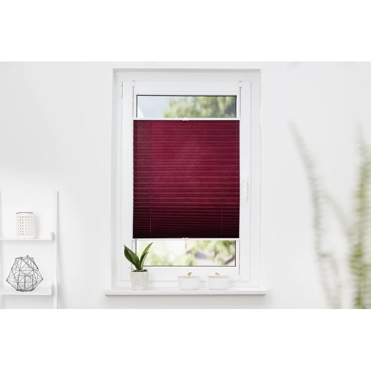 K-home Klemmfix-Plissee 100x130 cm (B x L) Bordeaux Lichtschutz +++ Moderne Crushed Optik +++ – Bild 1