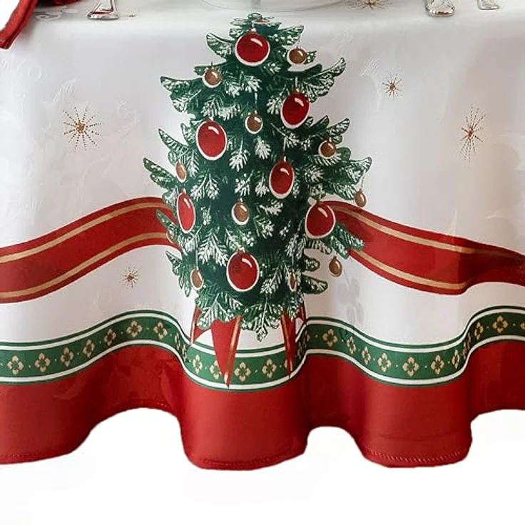 Elrene Home Fashions Villeroy & Boch Toy's Delight Weihnachts-Tischdecke, knitterfrei, Feiertagstischdekoration, 152,4x213,4 cm, oval, Mehrfarbig – Bild 2