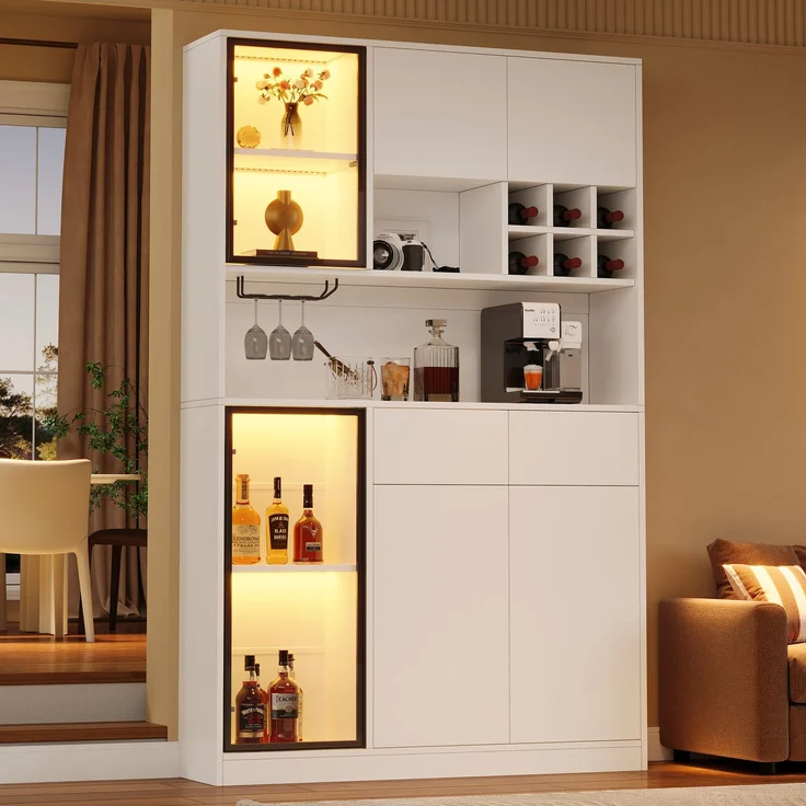 ZUBALIYA Schrank 120x33 cm mit LED-Beleuchtung mit Schubladen in Weiß, ideale Lösung für kleine Räume, robuste Verarbeitung, langlebige Materialien, einfache Selbstmontage – Bild 1