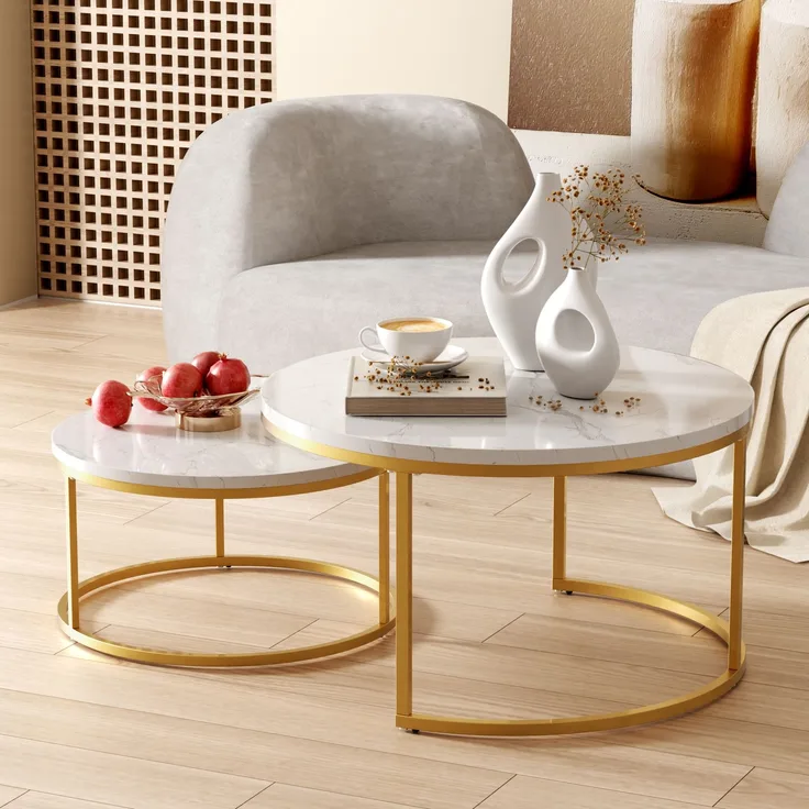 Couchtisch 2-teiliges Couchtisch-Set mit tabiler Eisenrahmen & leicht zu reinigende MDF-Tischplatte 2 -St 2 -St. geeignet für Wohnzimmer