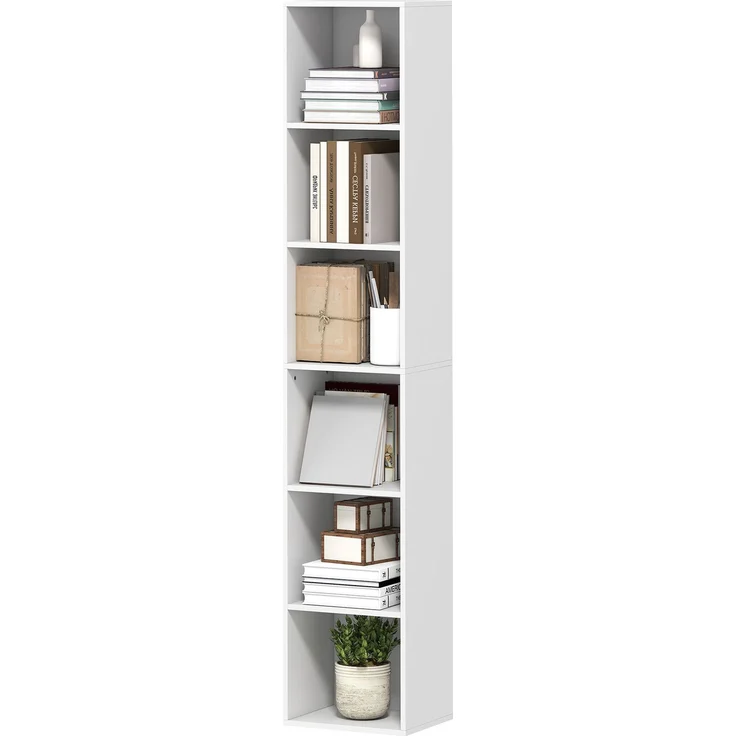 Platzsparendes Bücherregal mit 6 Regalen 30x24x159 cm Weiß, 30.0×24.0×159.0cm, Weiß, MELAYR – Bild 2