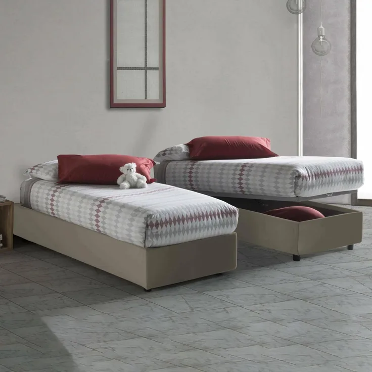 Talamo Italia - Einzelbett Diletta, Bettkasten mit Kunstlederbezug, 100 % Made in Italy, seitliche Öffnung, geeignet für Matratze 80 x 190 cm, Taupe