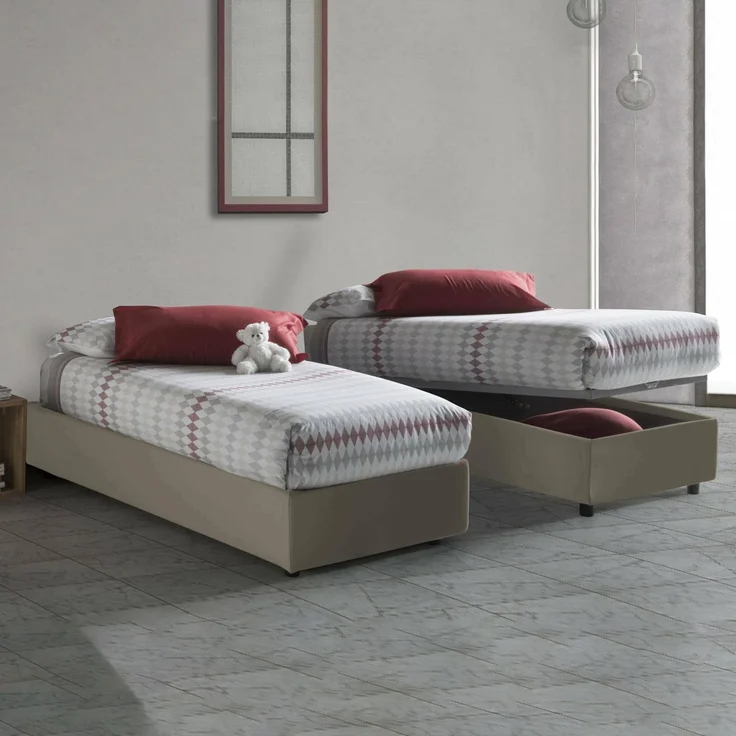Talamo Italia - Einzelbett Diletta, Bettkasten mit Kunstlederbezug, 100 % Made in Italy, seitliche Öffnung, geeignet für Matratze 80 x 190 cm, Taupe