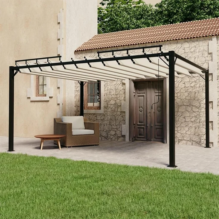 vidaXL Pergola mit Lamellendach 3x4 m Creme Stoff und Aluminium 313927 – Bild 1