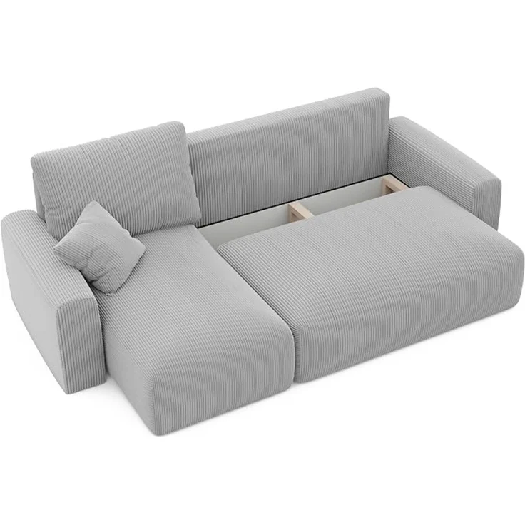 Ecksofa mit Schlaffunktion – 3-Sitzer-Ecksofa (mit Stauraum) – Hellgrau – Bild 4