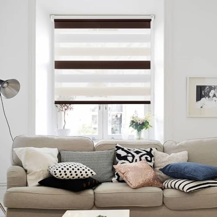 Deswell Doppelrollo Klemmfix ohne Bohren Weiß-beige-braun B60 x H130 cm (Stoffbreite 56cm) Rollos für Fenster ohne Bohren für Fenster mit Lichtdurchlässig & Verdunkelnd/Höhe Stufenlos Verstellbar – Bild 8