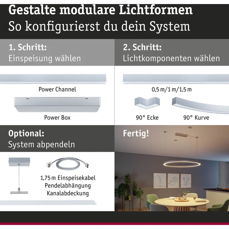 Paulmann Einspeisung für Lichtleiste Linion Power Box 120 W Kunststoff chrom matt – Bild 4