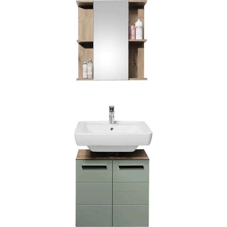 Badezimmer-Set >Vista< (3-tlg.) in Viking Oak / Schilfgrün - 115x190x31 (BxHxT) – Bild 3