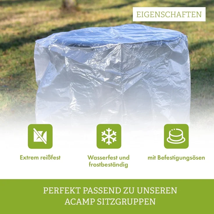 acamp Gartenmöbel-Schutzhülle Abdeckung für Gartentische bis Ø 125 cm, Höhe 80 cm (Schutzhülle für Gartenmöbel), Plane, Abdeckung, Möbelschutz, Regenschutz – Bild 2