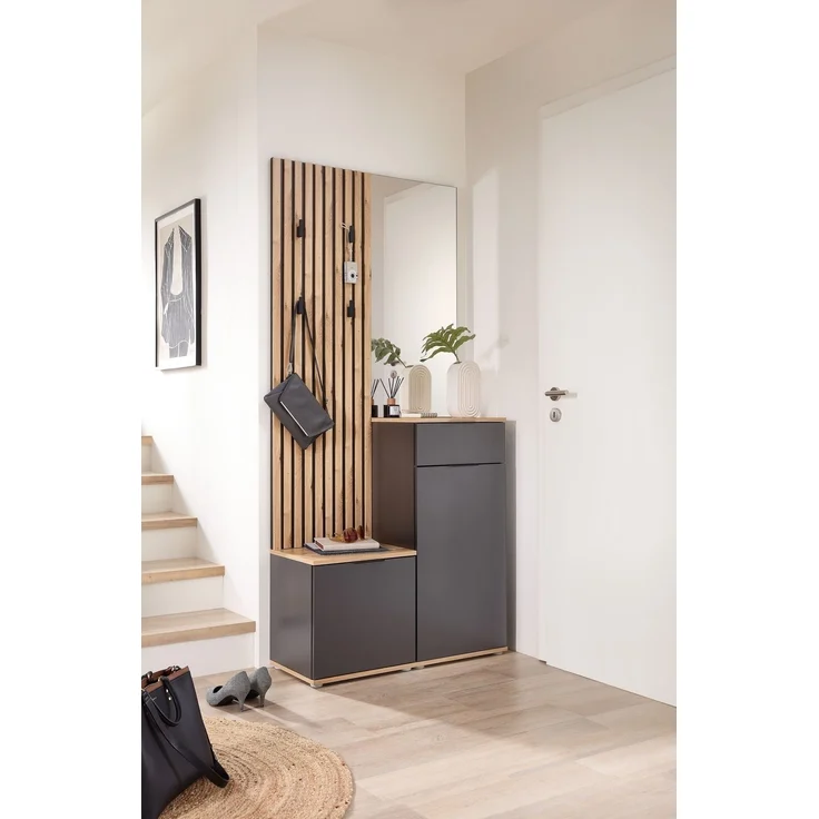 Kompaktgarderobe >Simple< anthrazit / Eiche Artisan - 88x195x35cm (BxHxT) – Bild 2