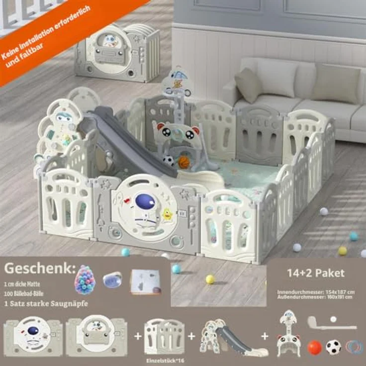 Magic ZC Laufstall Baby, Großer Laufgitter Baby, Laufstall Faltbar für Drinnen Draußen, Kinderaktivitätszentrum Spielhof Spielplatzpark für Kinder mit Antikollisionsschaum (Y 14+2 Combo) – Bild 2