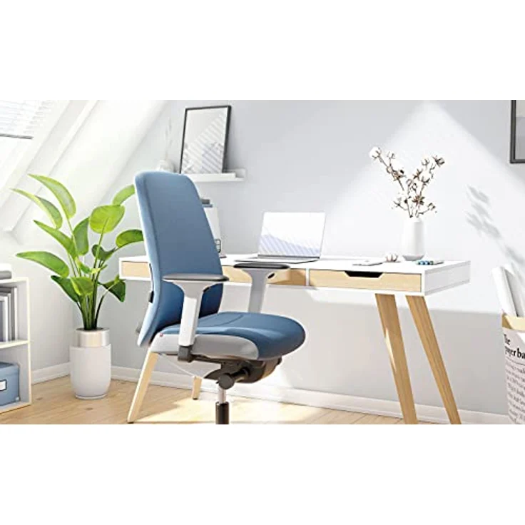 Interstuhl Every Interior Edition – Der Bürostuhl folgt der Bewegung des Körpers nach vorne und hinten – mit Verstellbarer Lordosenstütze (Blau | Weiß) – Bild 3