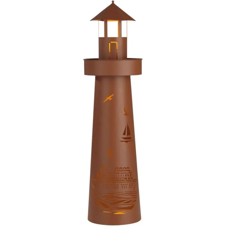 Hoberg Dekosäule LED Pflanzsäule im Leuchtturm Design in Rost-Optik, Mit LED-Beleuchtung, 6h Timer, Plattform individuell bepflanzbar