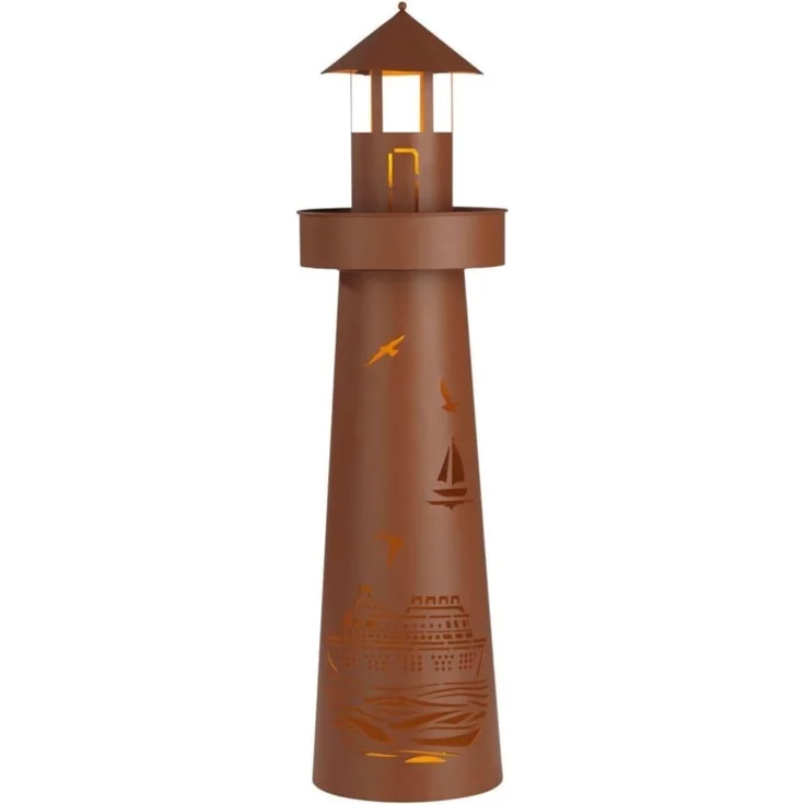 Hoberg Dekosäule LED Pflanzsäule im Leuchtturm Design in Rost-Optik, Mit LED-Beleuchtung, 6h Timer, Plattform individuell bepflanzbar