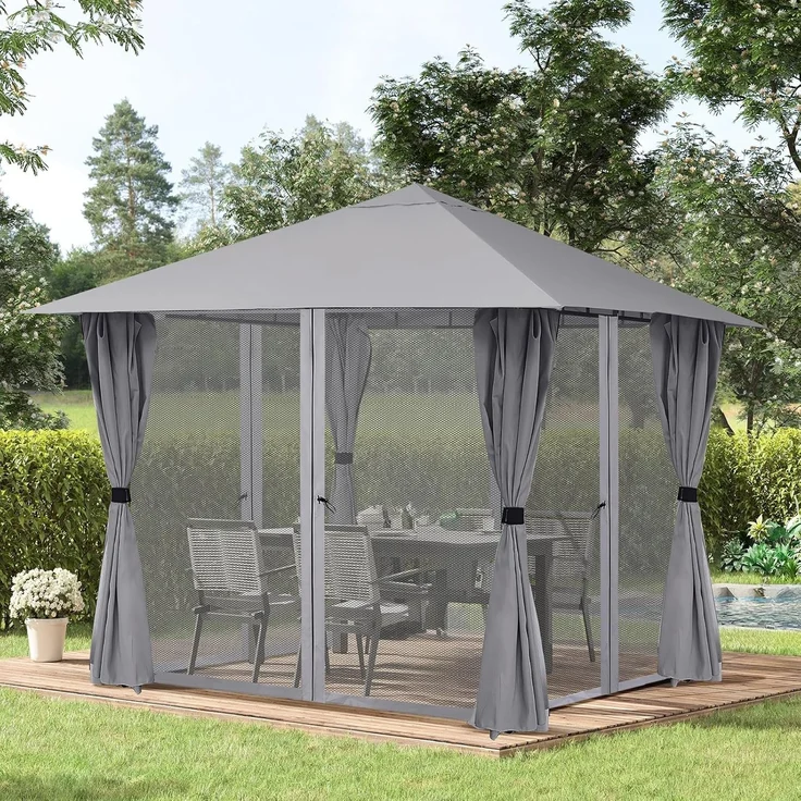 Sekey Garten Pavillon 3x3 m Wasserdicht Stabil Partyzelt, Gartenzelt mit 4 Seitenteile Reißverschluss, 180g/㎡ Polyester, Grau – Bild 7