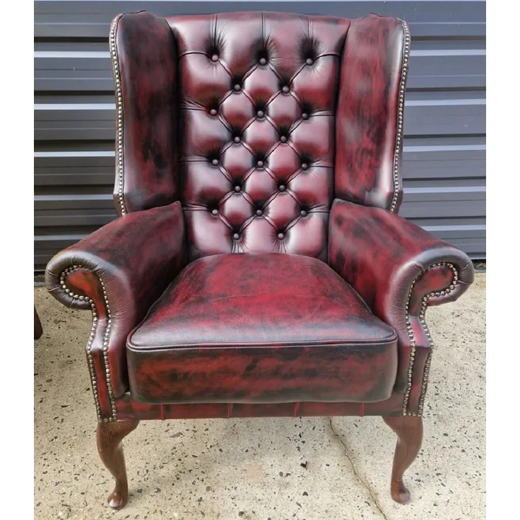 Casa Padrino Luxus Chesterfield Ohrensessel Weinrot / Schwarz / Dunkelbraun 80 x 80 x H. 110 cm - Echtleder Chesterfield Wohnzimmer Sessel - Wohnzimmer Möbel - Chesterfield Möbel - Luxus Möbel