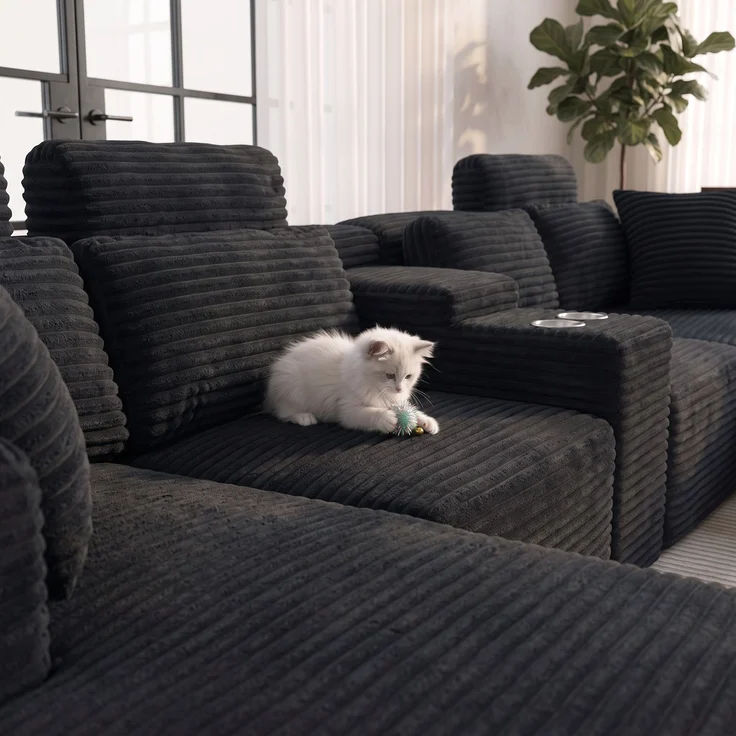ZUBALIYA Boneless Compression Sofa, U-förmiges modulares Sofa mit integrierten Becherhaltern, Schwarz, 372 x 151 x 80 cm – Bild 7