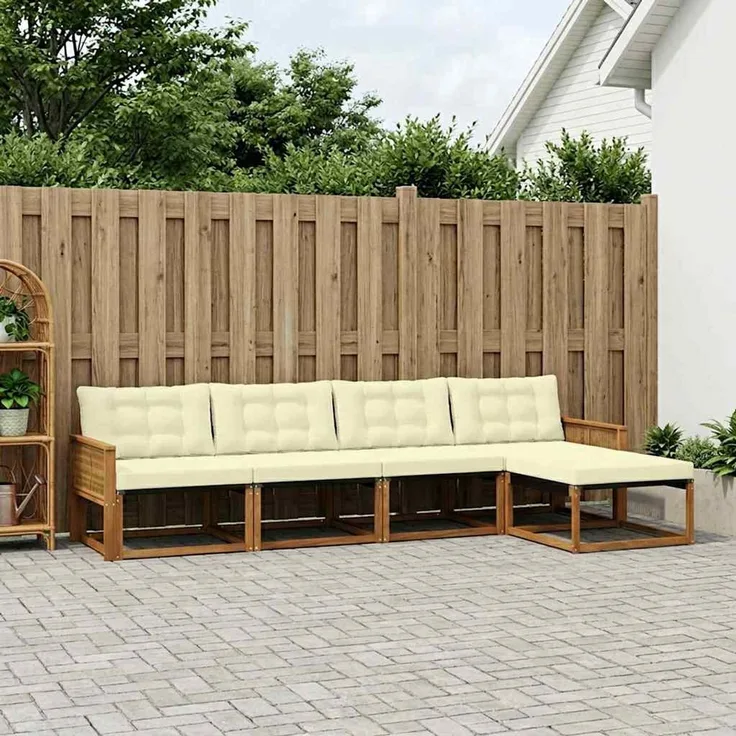 vidaXL Outdoor-Sofagarnitur 5 stk. 5-Sitzer Natur und Creme 3381362