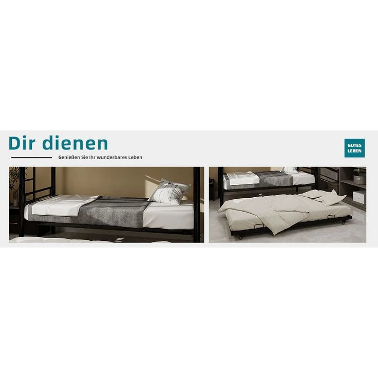 Etagenbett, Twin over Twin, hochbelastbar, stabiles Metall, geräuscharm, Sicherheitsgeländer, kein Boxspring erforderlich, Metall – Bild 7