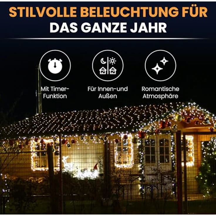 Gartenpirat Lichternetz mit warmweißen LEDs und Timer Batteriebetrieben – Bild 3