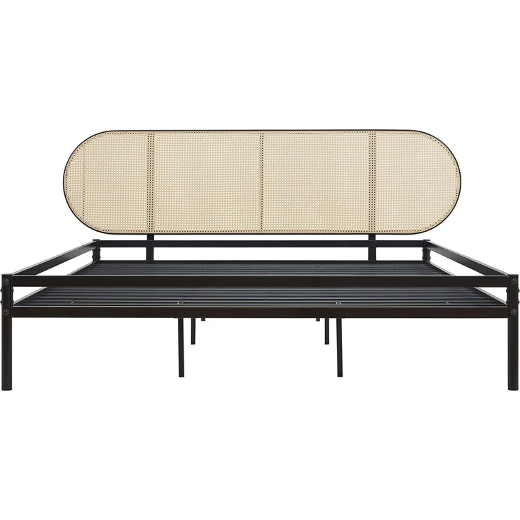 Metallbett Linköping mit ovalem Kopfteil 180x200 cm Schwarz/Rattanoptik [en. casa] – Bild 6