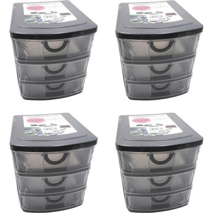HAC24 Aufbewahrungsbox Schubladenbox Organizer Stapelbar Sortierbox Kleinteilebox (4 St), 19 x 14,5 x 16 cm, 3 Schubladen – Bild 2