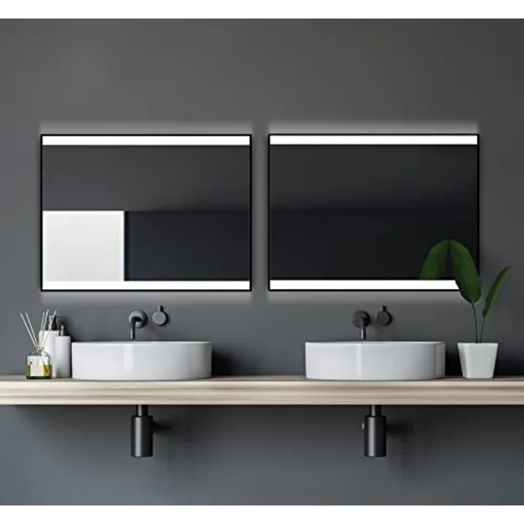 Talos Talos Black Shine LED Badspiegel 80x60 cm, neutralweiß beleuchtet, matt schwarzer Aluminiumrahmen, energiesparend mit Kippschalter