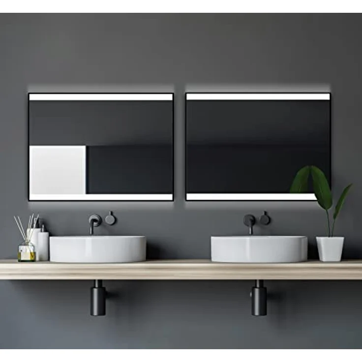 Talos Talos Black Shine LED Badspiegel 80x60 cm, neutralweiß beleuchtet, matt schwarzer Aluminiumrahmen, energiesparend mit Kippschalter – Bild 1