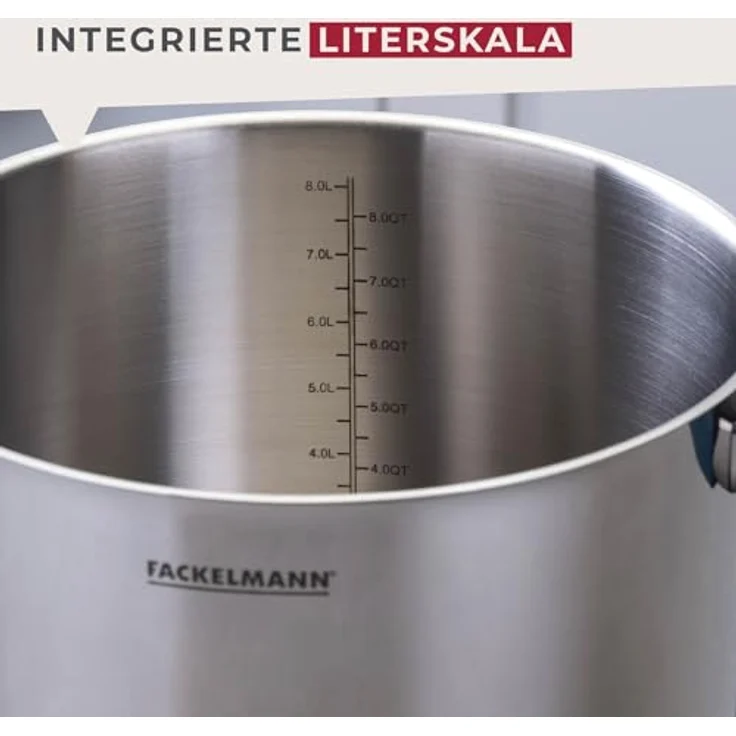 Fackelmann Suppentopf Essential, Ø 24 cm, 9L, Hochwertiger Edelstahl, ergonomische Bakelit-Griffe, für alle Herdarten geeignet, Blau – Bild 8