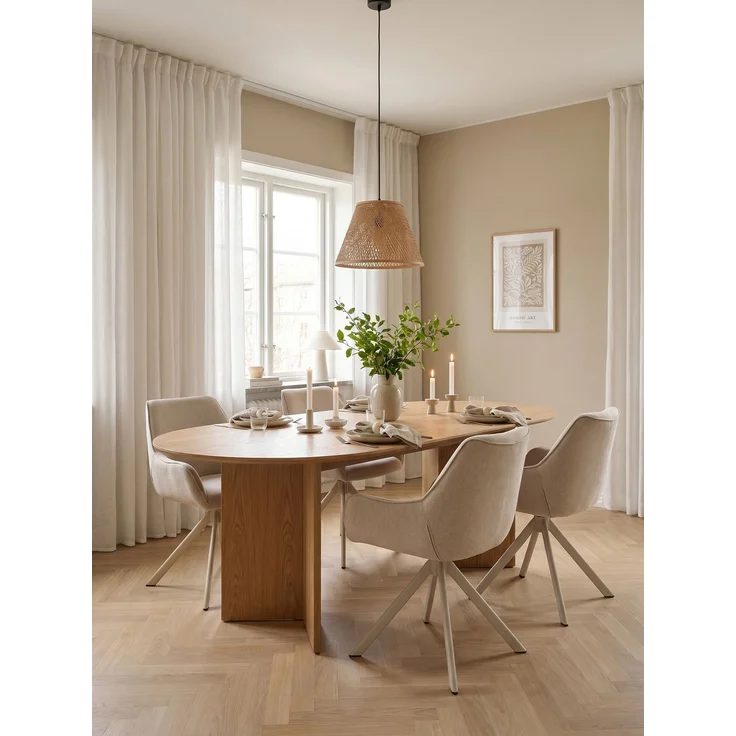 GOEURVANT 1178 Esszimmerstühle 6er-Set mit Armlehnen, 360° Drehbar, Webstoff - Beige – Bild 3