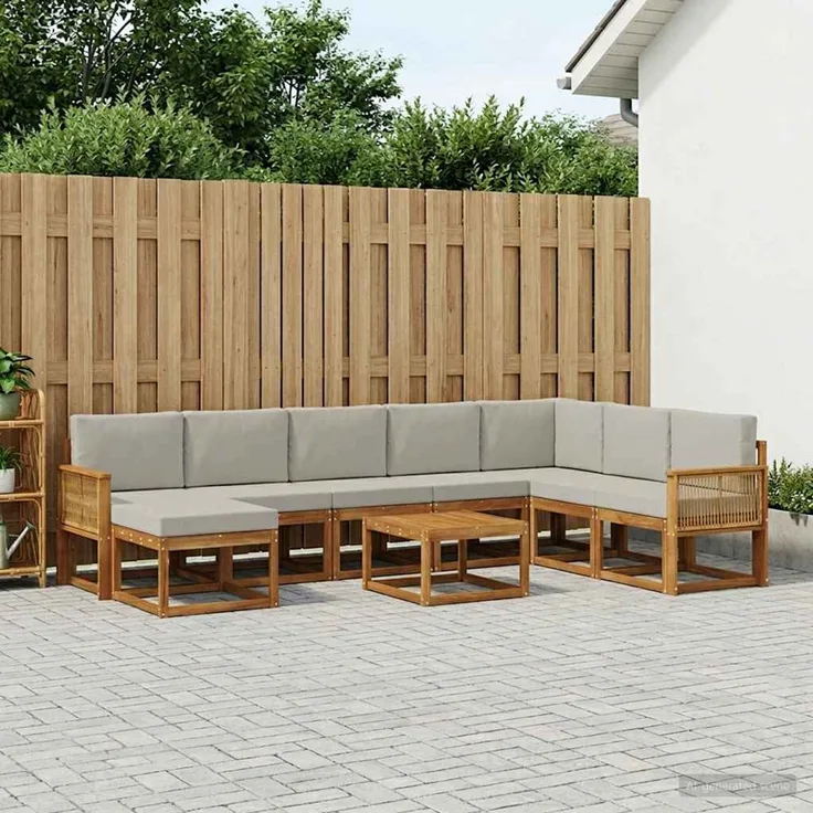 vidaXL Outdoor-Sofagarnitur 9 stk. 8-Sitzer Natur und Hellgrau 3385477