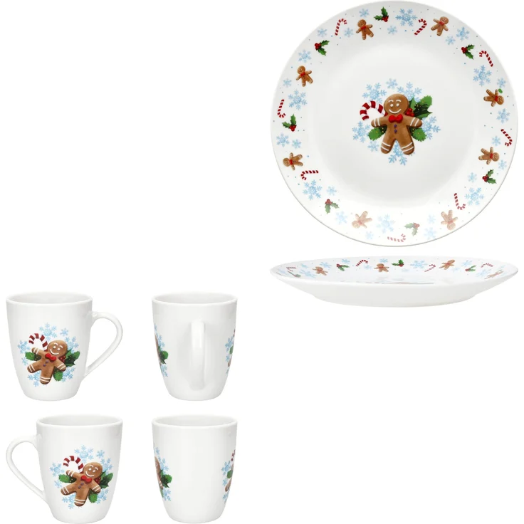 Candyman 12tlg Frühstücksset Porzellan 6 Pers. Teller Becher Weihnachten blau – Bild 5