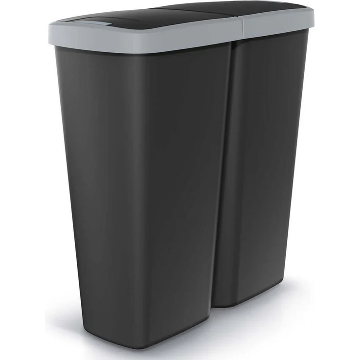 KEDEN® Mülleimer Küche 50L 2 Fächer mit Deckel Schwarz Anthrazit – Bild 5