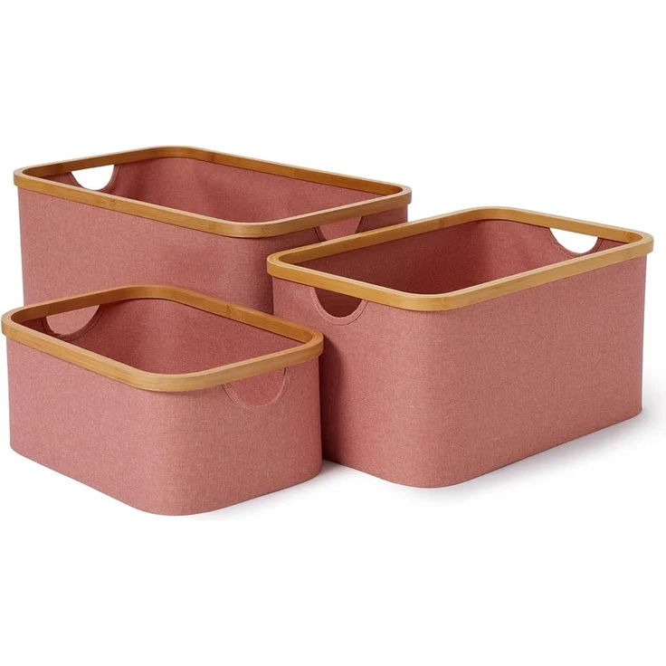 Lumaland Bambus-Aufbewahrungsbox rechteckig 3er-Set Rosa 54x33x26cm/45x30x23cm/38x26x16cm – Bild 1