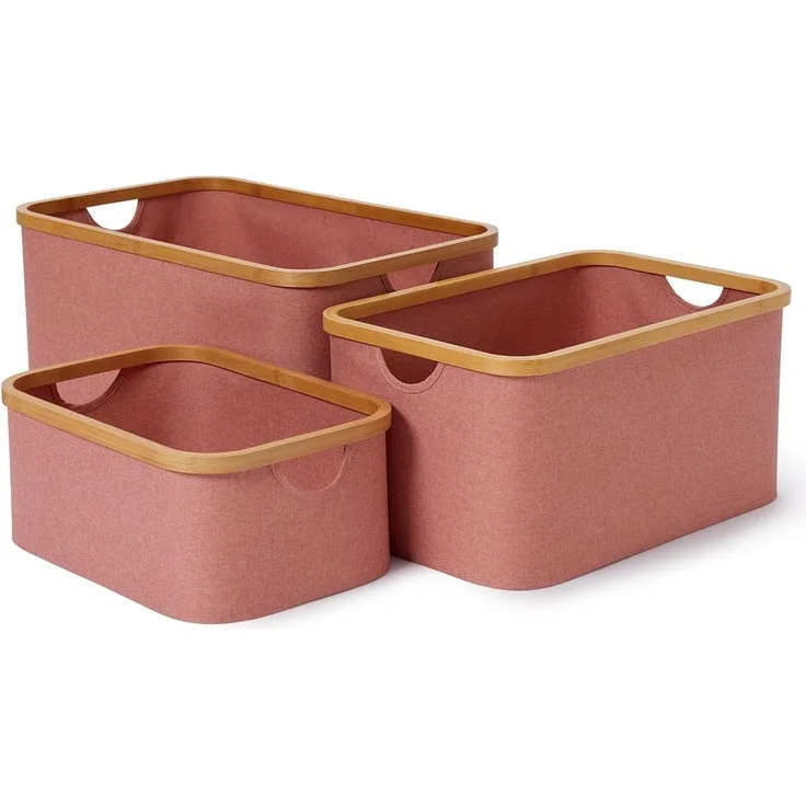 Lumaland Bambus-Aufbewahrungsbox rechteckig 3er-Set Rosa 54x33x26cm/45x30x23cm/38x26x16cm